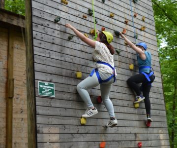 Girl Scouts on a climbing wall