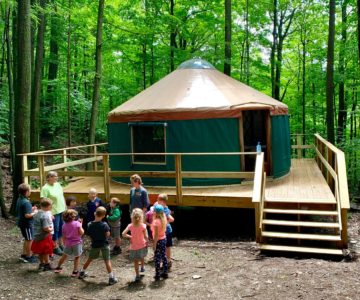 A yurt and campers at Merck Forest & Farmland Center